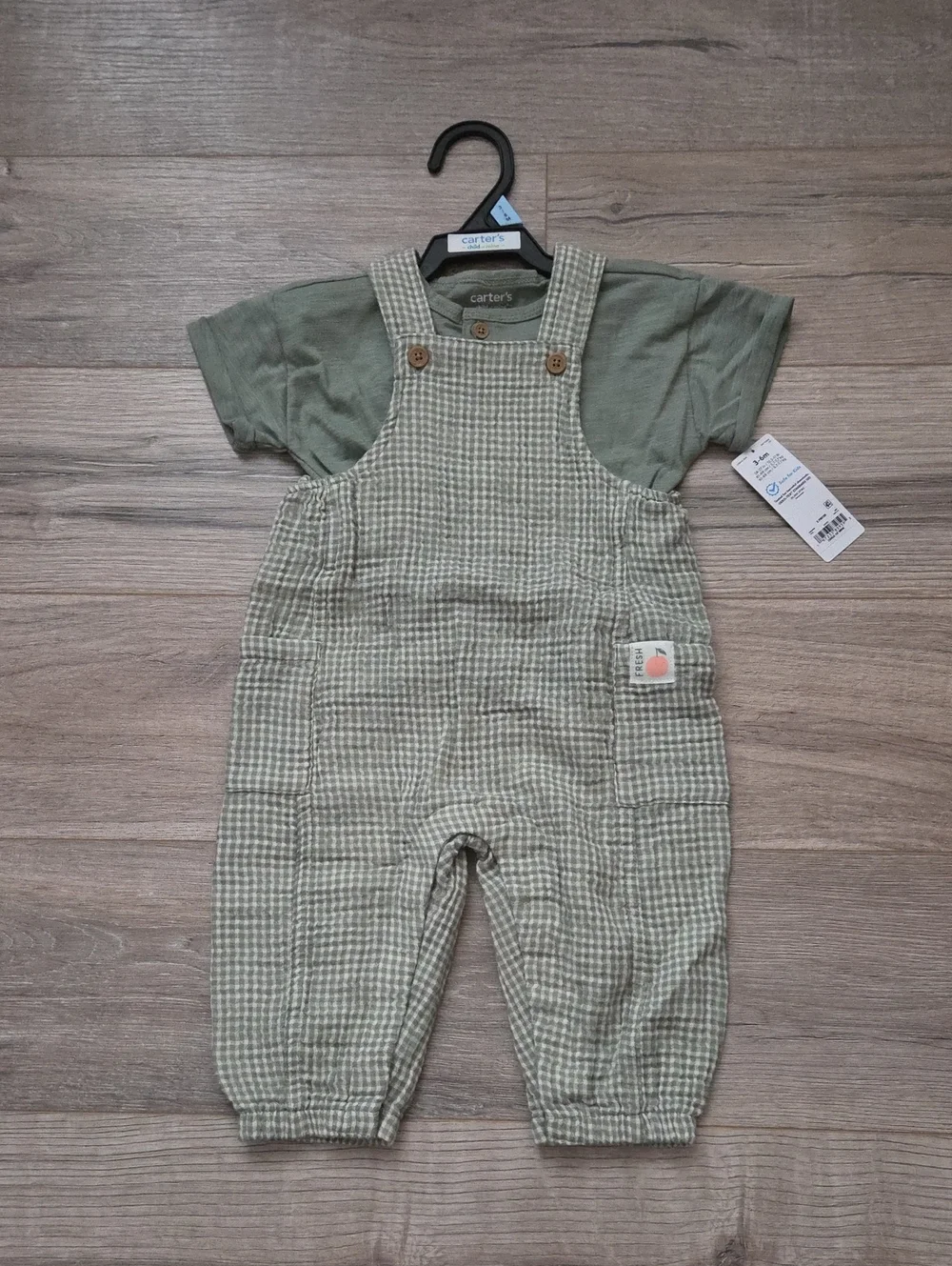Carter's Sage Green Baby Overalls with T-Shirt Set